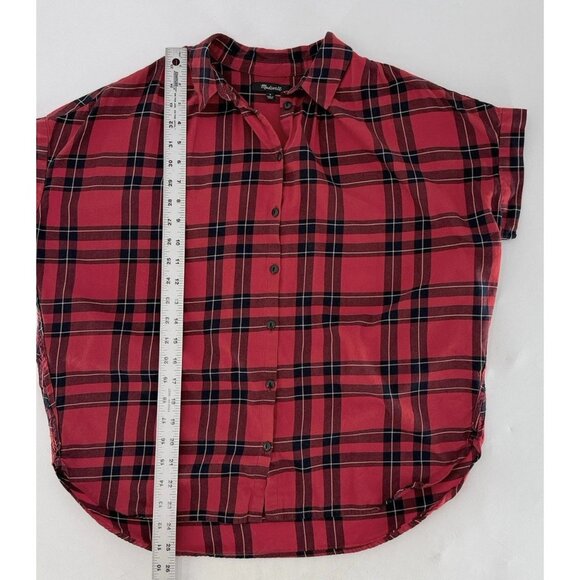 Madewell Red Button Front Collared Plaid Cap Sleeve Blouse Sz Sm, Preppy Boho - Picture 8 of 9